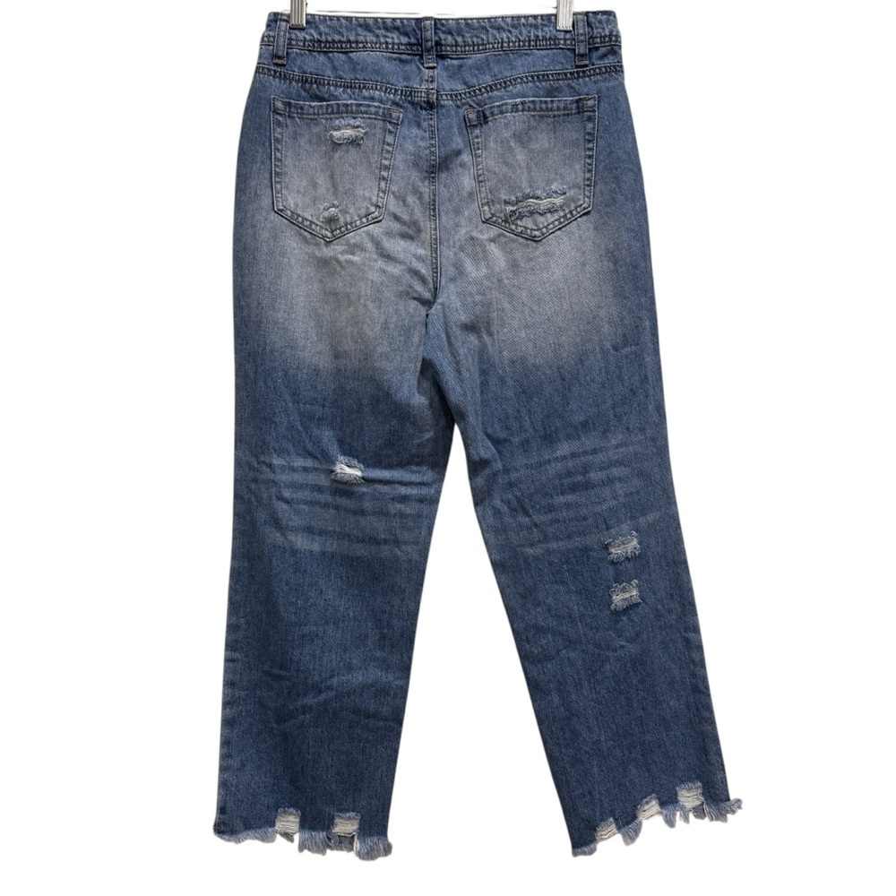 Flamingals Jeans Women’s Blue Distressed Denim Straight Boyfriend Raw Hem Sz Sm - Picture 2 of 8